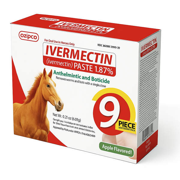 Ivermectin Horse Paste 1.87% | Apple Flavor – 6.08g Syringe for Equine Use Only Up to 1250 LB -(9-pack)