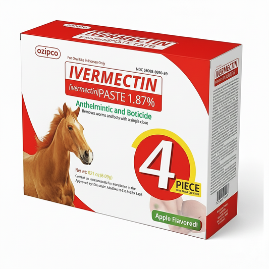 Ivermectin Horse Paste 1.87% | Apple Flavor – 6.08g Syringe for Equine Use Only Up to 1250 LB -(Pack Of 4)